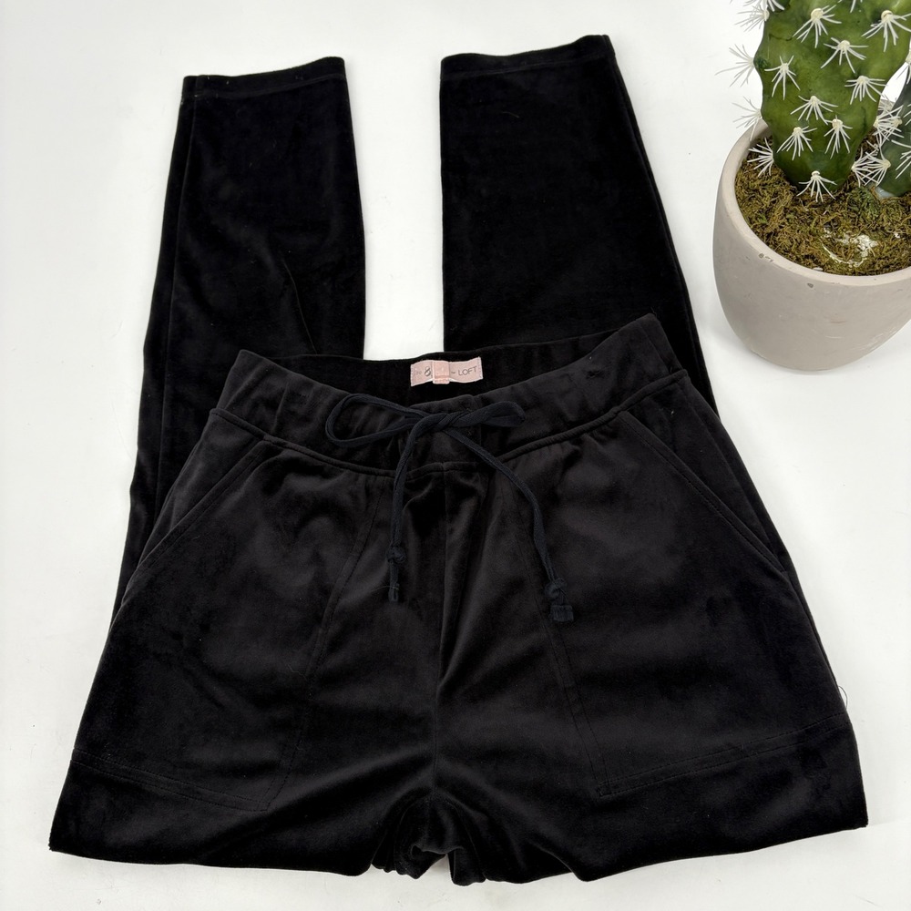 Lou And Grey For Loft XS Velour Black‎ Pants Soft Sweat Pants Pull-On Drawstring